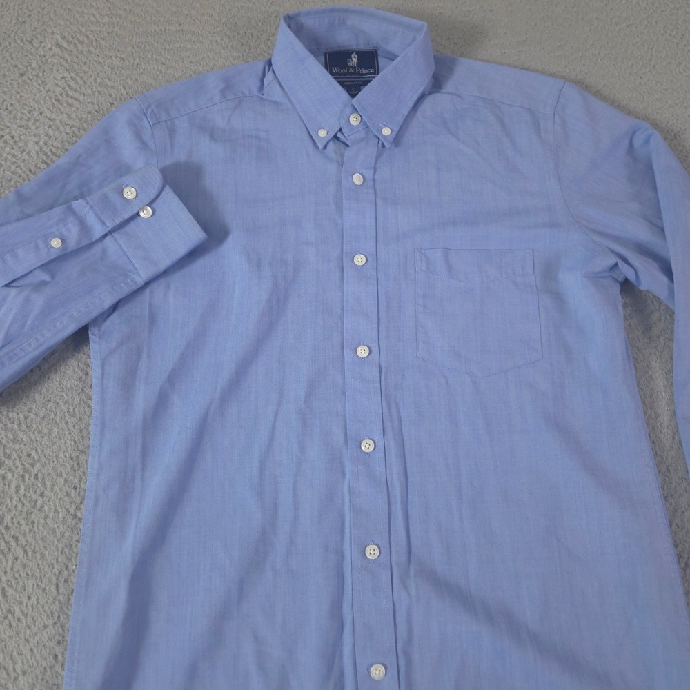 Wool & Prince Shirt Mens S Light Blue Button Down 100% Merino Wool Regular Fit